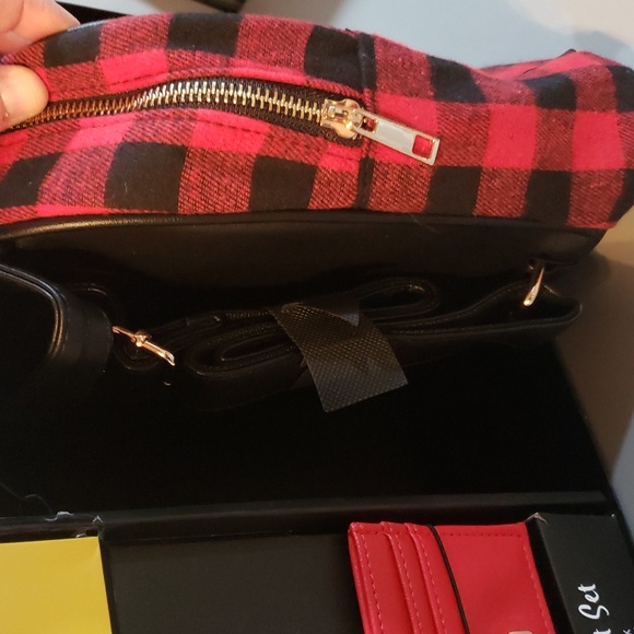 PEANUTS red black Buffalo check mini Backpack wallet keychain 3 pc gift NWT - Picture 4 of 7